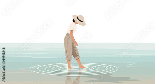 Serene Summer Solitude Gentle Waves Reflecting Tranquil Mindset