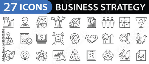 Business strategy icons for planning and company development flat design
