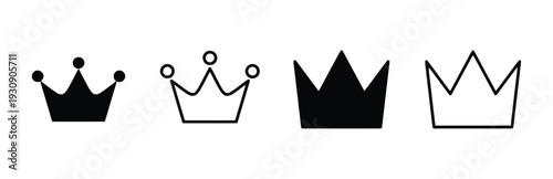 Collection of crown icons in black and white outline and solid fill styles