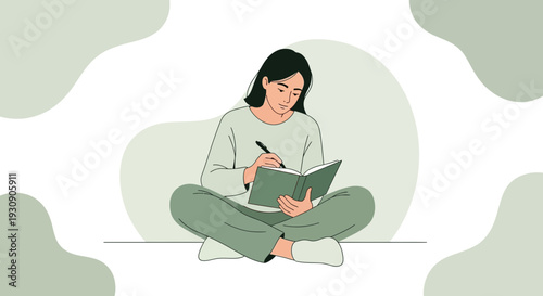 Serene Young Woman Journaling Thoughts in a Calm Creative Space