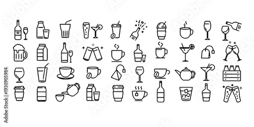 Collection of hand drawn beverage and drink icons vector set