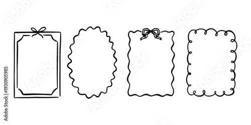 Collection of hand drawn decorative frames and borders with bows