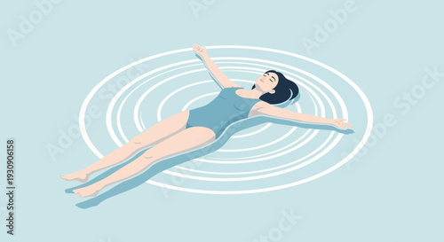 Serene Woman Floating Effortlessly In Calm Water With Ripples