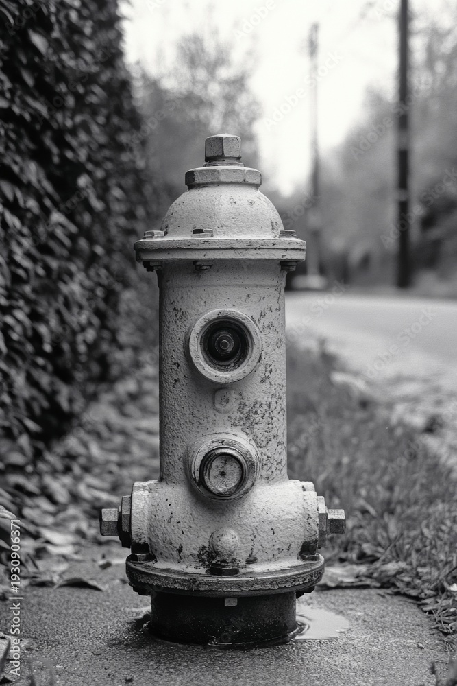 Fototapeta premium A vintage fire hydrant stands next to a street.