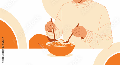 Simple Illustration Of Someone Enjoying A Warm Bowl Of Porridge