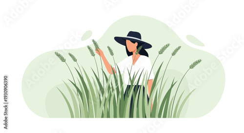 Serene Woman In Wheat Field Admiring Nature's Bounty