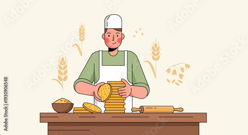 Skilled Baker Crafting Delicious Cookies With Freshly Milled Flour Ingredients