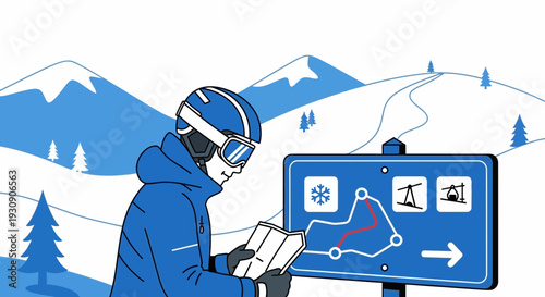 Skiing Adventure Planning With Resort Map And Mountain Background
