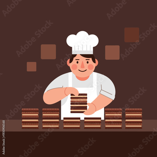 Skilled Baker Crafting Delicious Layered Cakes With Precision And Care