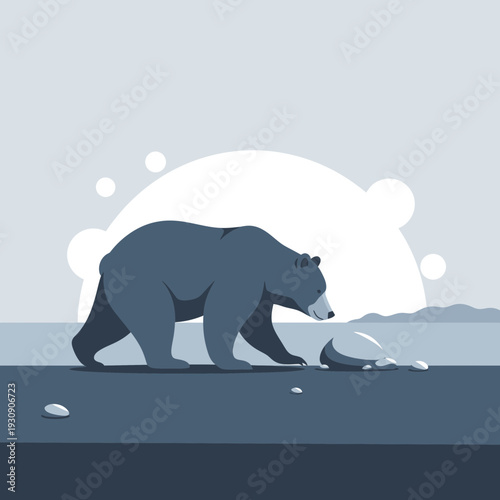 Solitary Bear Wandering Through a Serene, Muted Landscape