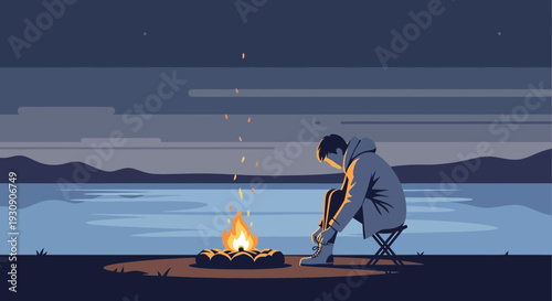 Solitary Evening By A Lakeside Fire