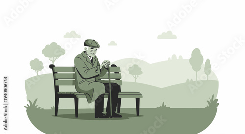 Solitary Elder Reflects in Park Landscape