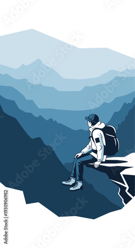 Solitary Hiker Contemplating Majestic Mountain Vista Serenity Adventure