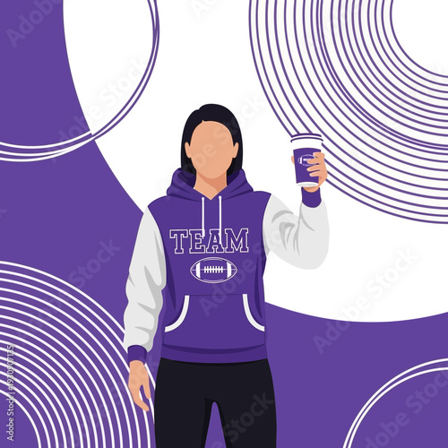 Sporty Fan Holding Coffee Cup With Team Spirit And Abstract Background