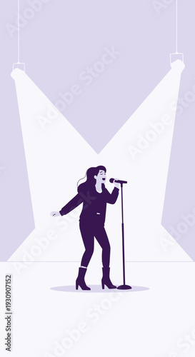 Solo Female Performer Captivating Audience Under Bright Stage Spotlights