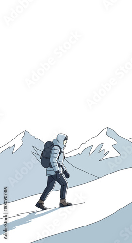 Solo Trekker Ascending Snowy Peaks A Journey of Determination and Adventure