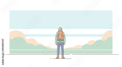 Solo Wanderer Gazing Into Vast Open Plains Landscape