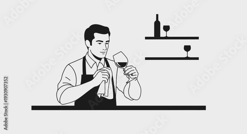 Sommelier Inspects Wine Glass with Sophistication and Expertise