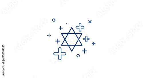 Star Of David Emblem With Sparkle And Cross Accents Minimalist Graphic