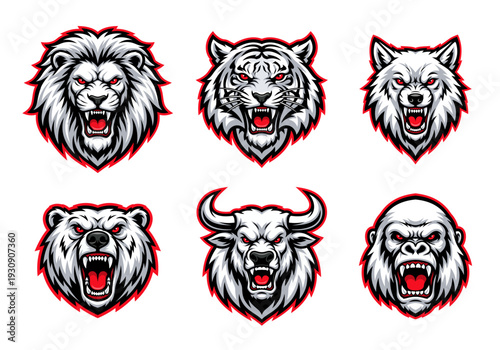 Set of Fierce Animal Mascot Heads . High Quality Sports Logos
