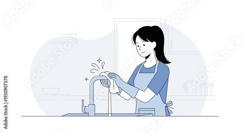 Sparkling Faucet Cleaning Illustration Home Hygiene Effort