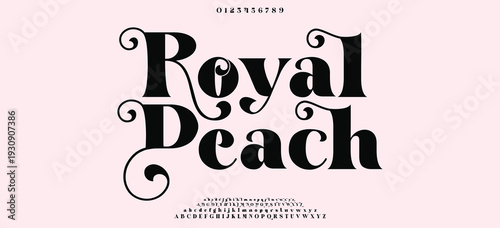Royal Peach. Luxurious decorative serif font with elegant swashes and ligatures, perfect for upscale branding, wedding and editorial design