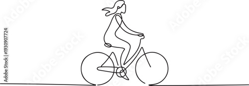 Continuous one line drawing  woman girl on a bicycle. one line Icon drawing
