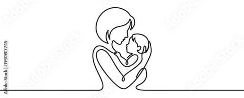 Mother and baby continuous line drawing illustration of love and care, symbolizing the strong bond between parent and child.