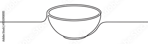 Simple continuous line drawing of an empty bowl, perfect for minimalist design projects and modern art concepts.