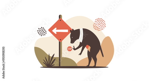 Tasmanian Devil Pauses At A Stop Sign Before Heeding The Left Turn Arrow