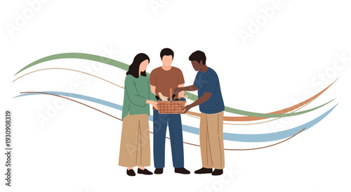 Teamwork And Sharing Goods In A Community Basket