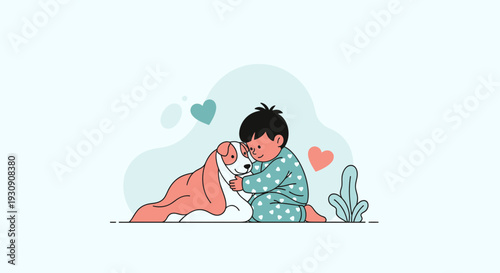 Tender Embrace Of Child And Canine Showing Unconditional Love
