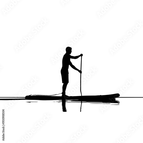 Silhouette of a person paddling a narrow boat across a calm river at dusk.