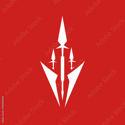 Abstract spear design against a vibrant red background for versatile use