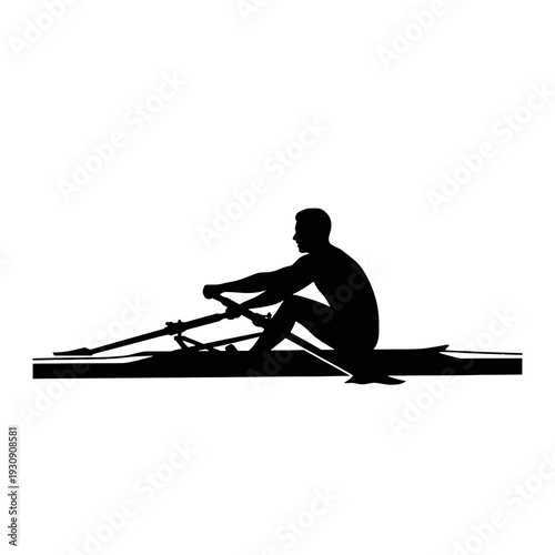 Silhouette of a lone rower gliding a boat on calm water during training.