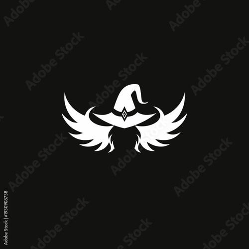 Abstract witch hat wings design black background illustration copy space