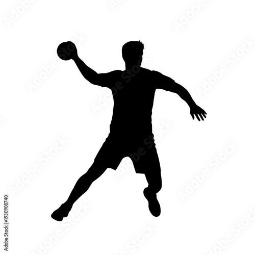 Dynamic silhouette of an athlete mid air with a ball during a sport.
