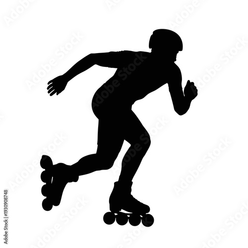 Dynamic silhouette of a roller skater in motion wearing inline skates.