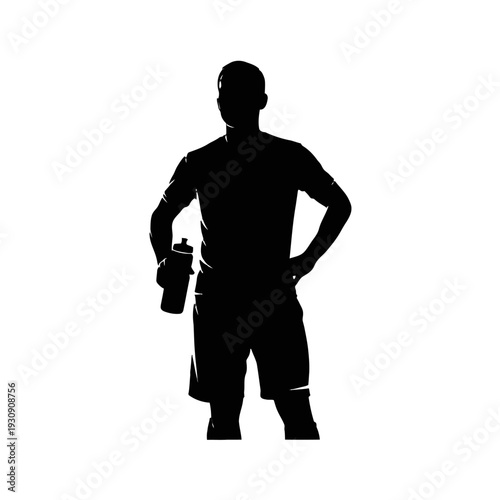 Athletic silhouette of a man standing with a bottle in hand.