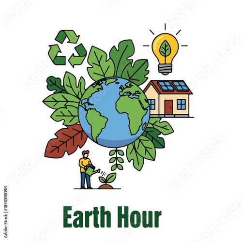 Earth Hour Global Sustainability Light Bulb Illustration