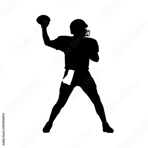 Silhouette of a football quarterback in mid throw during a game, showcasing athletic momentum and action.
