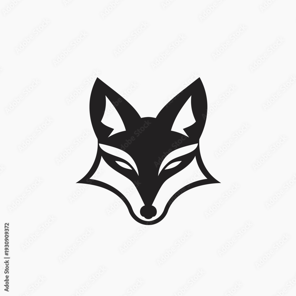 Fototapeta premium Minimalist black and white fox head logo design on clean white background