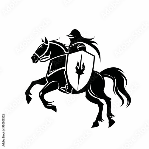Knight on horseback silhouette vector illustration shield and helmet