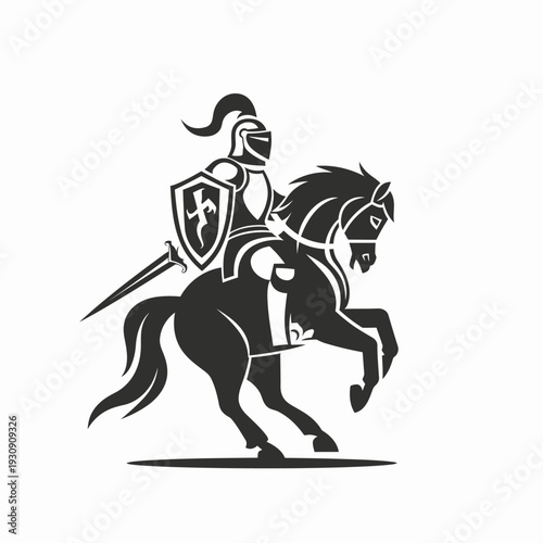 Knight on horseback silhouette heraldry royalty warfare and medieval themes