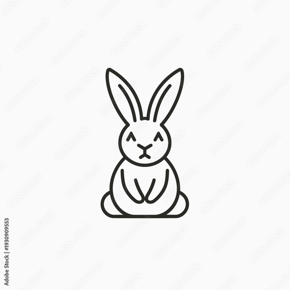 Fototapeta premium Minimalist rabbit icon in black and white against a white background