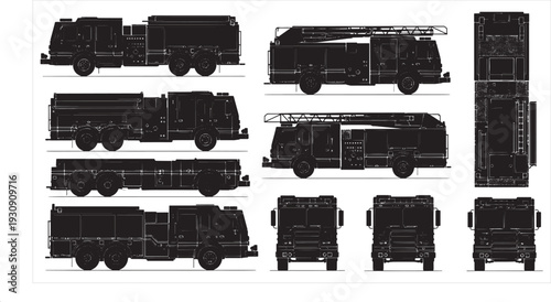 Fire Truck Blueprint – Emergency Rescue Vehicle CAD Technical Drawing
