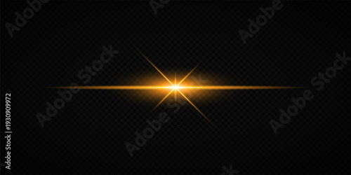 Glowing Golden Star Light Effect with Sparkle Rays and Lens Flare Illumination on Transparent Background
