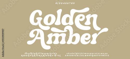 Golden Amber. Unique chubby lowercase alphabet retro style display font vector