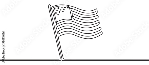 American flag continuous line drawing illustration representing patriotism, freedom, and national pride on a simple graphic design.