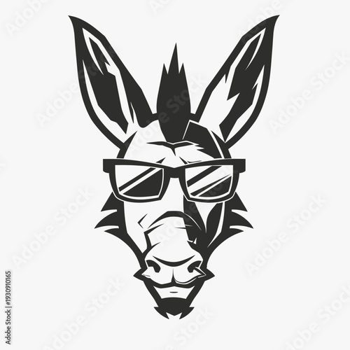 Stylized donkey wearing sunglasses vector illustration for graphic design